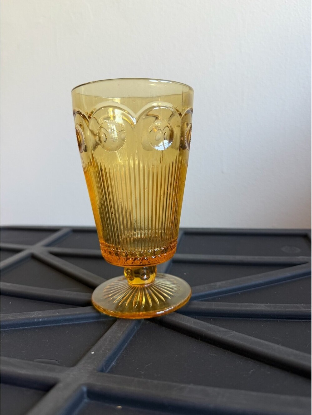 Vintage Bartlett Collins Amber Gold Yellow Thumbprint Water Glass Goblet